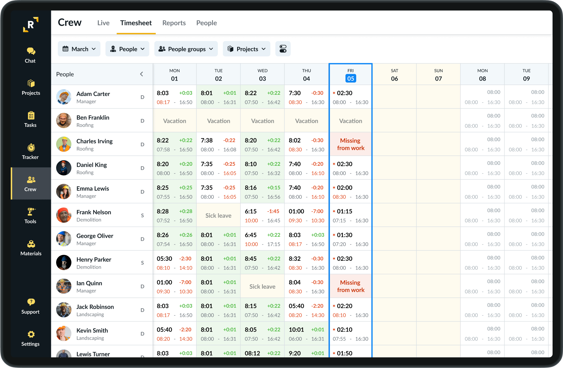 Remato Construction Crew Management Timesheet View